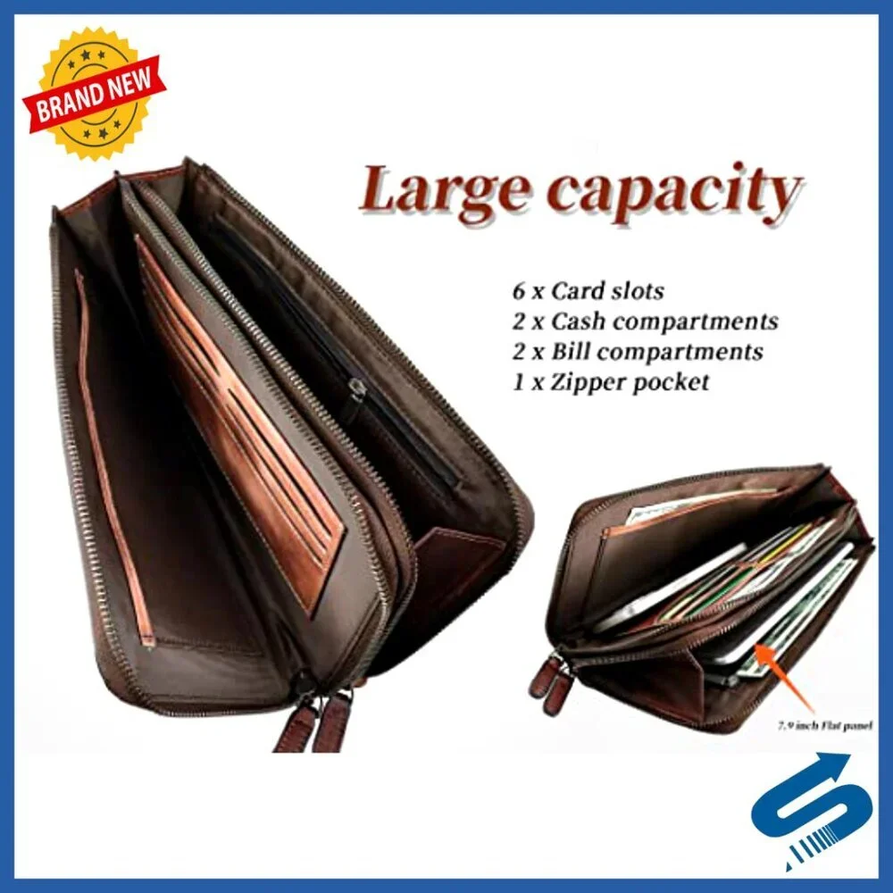 Leather Men's Wristlet Clutch Wallet with 11 Compartments